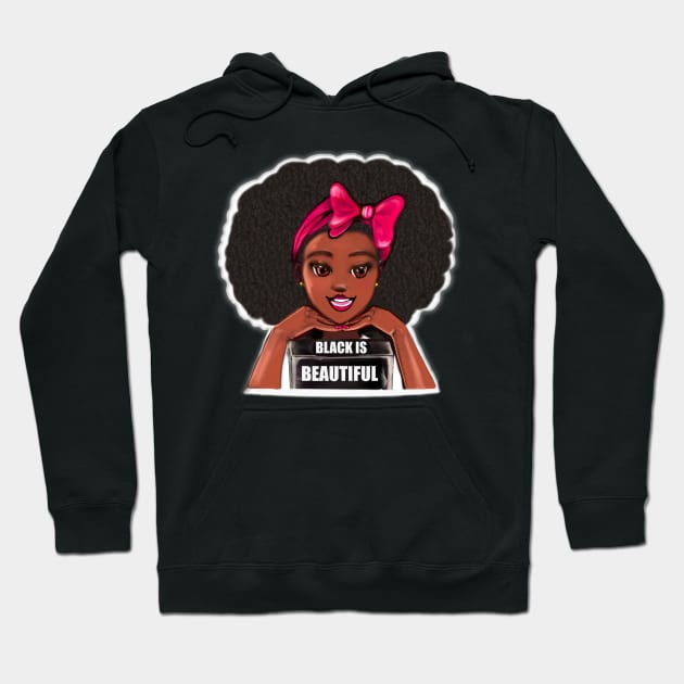 Queen Black is beautiful black girl with Big afro, pink bow, brown eyes and dark brown skin ! Hoodie by Artonmytee